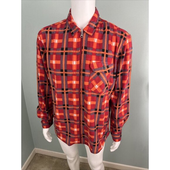 Men's VTG 1946 Red Plaid Brushed Fleece L/S Zip-Up Shirt Jacket Size Large NWT - Picture 7 of 11